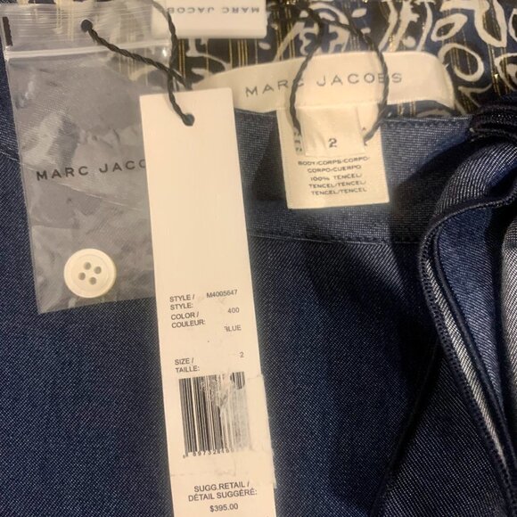 MARC Jacobs Ruffle Denim Button-Up Top 3/4 Sleeve Women's Size 2 - Picture 6 of 8